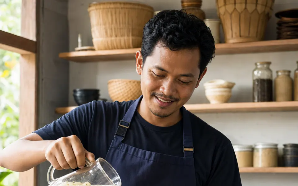 Pelaku UMKM menyiapkan minuman herbal